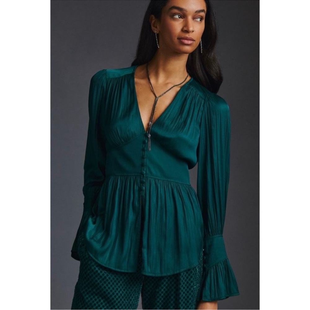 Anthropologie Silky Deep-V Tunic